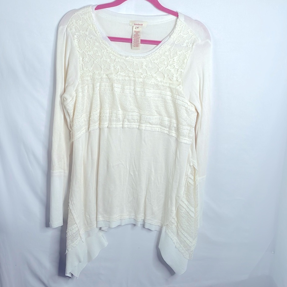 Sundance cream long sleeve thermal style tunic shirt size medium lace detail